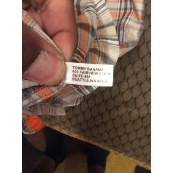 Tommy Bahama Mens 100% Silk Gray Grey/Orange Check Hawaiian Shirt Size Large L - Picture 10 of 10